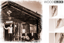 Laden Sie das Bild in den Galerie-Viewer, Woodblock Skifahrer mit Hütte 20 x 20cm