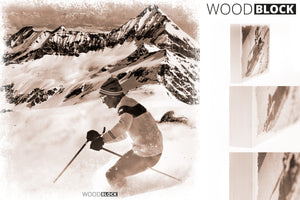 Woodblock Schifahrer 20 x 20cm