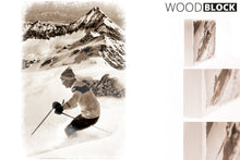 Laden Sie das Bild in den Galerie-Viewer, Woodblock Skifahrer  30 x 20cm
